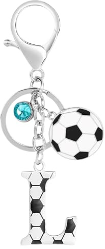 Fußball Schlüsselanhänger Buchstabe, Personalisierter Schlüsselanhänger mit Fußball & Kristall, Anfangsbuchstaben Anhänger für Jungen Mädchen Männer Frauen, Fußballfans Geschenk Schlüsselringe