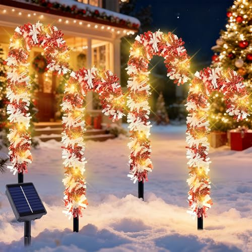 4PCS Solar Weihnachtsbeleuchtung Außen,Weihnachtsdeko Solarlampen für Garten,Solar Zuckerstangen Weihnachtsbeleuchtung Außen,Wasserdicht Solarleuchten Weihnachten,für Rasen Hof Outdoor Weihnachtsbaum