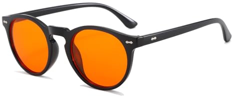 LJCZKA Orange Lens Blue Light Glasses for Better Sleep, Round Computer Glasses Anti Fatigue Retro Shades for Screen Texting Gaming (Black)
