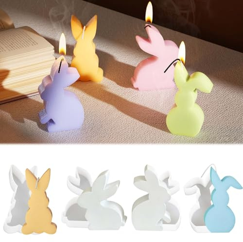 4 Stück Silikonform Hase WISIRENT, Silikonformen Gießformen Hasen Ostern Kaninchen Kerzengießform, 3D Ostern Gießform Hasenform Gips Gießform Ostern Diy Silikonform für Bastelarbeiten, Gips, Kerzen