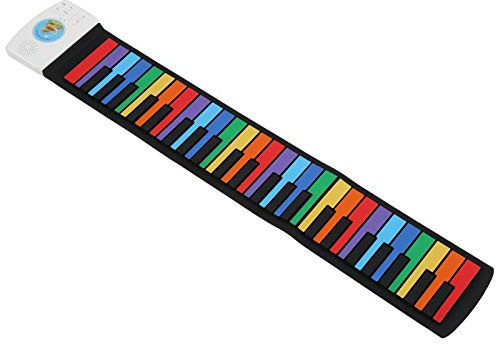 POENVFPO Pianoforte Roll Up, Tastiera Elettronica Portatile in Silicone a 49 Tasti con 14 Canzoni Demo, 128 Ritmi, Ricaricabile Tramite USB per Educazione Musicale, Bambini Principianti