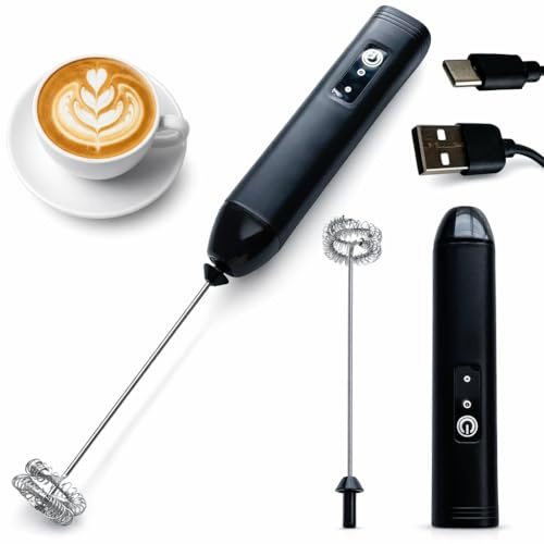 Milchaufschäumer Stab USB, 3 Geschwindigkeiten, Edelstahl Elektrischer Schneebesen, Kompakter Milchschäumer Elektrisch für Kaffee, Latte, Cappuccino, Matcha, Eier & Sahne