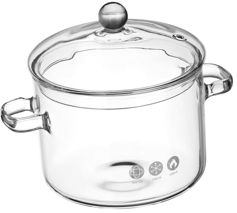 VALICLUD Glass Cooking Pot with Lid and Handles, High Borosilicate Transparent Saucepan Clear Soup Pot for Home Cooking and Stovetop Use