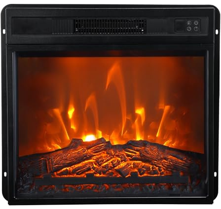 Parrot Uncle 18” Electric Fireplace Insert, 3D Flame Effect with Realistic Log Bed, 1400W Heater, Remote Control, Dimmable Flame with Weekly Timer & Overheat Protection, Black, for Living Room