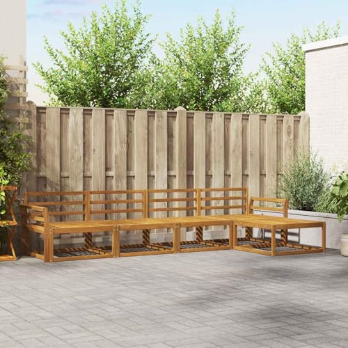 Gecheer Outdoor-Sofagarnitur 5 pcs Natur Massivholz Akazie, Gartensofa Outdoor Sitzgruppe Gartenlounge Gartenmöbel Set für Balkon Terrasse Café-Bereich3367437
