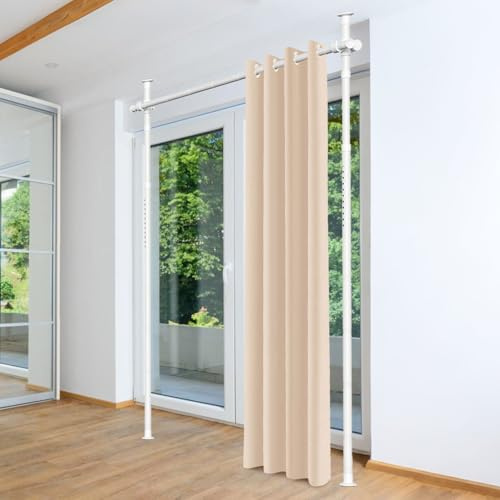Jaxguom Raumteiler Gardinenstange ohne Bohren Paravent Innen Weiß | Verstellbar H 122-320 cm, B 70-177 cm, Ohne Vorhang, Raumteiler Wohnzimmer Schlafzimmer