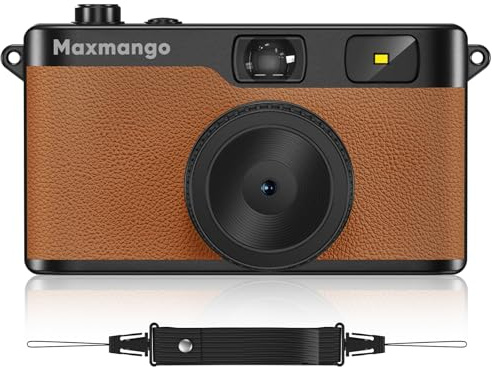 Maxmango D53 Screen-free Digital Camera, 12MP Point and Shoot Camera - Rechargeable, Reusable, 8GB SD Card, Compact Durable for Travel Camping Teens Adults Beginners (Brown)