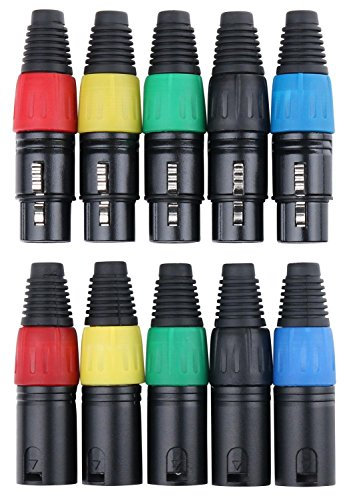 Pronomic Set de connecteurs XLR 5 mâles + 5 femelles, pour câblage personnalisé, montage, décharge de traction à pince, boîtier robuste en alliage sous pression, coloré.