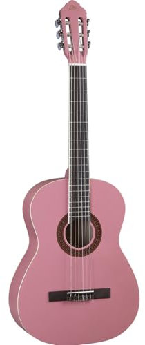 EKO Guitars CS-10 PINK Klassikgitarre Serie Studio 4/4 Maßstab, Top aus Lindenholz, Bänder und Boden aus laminiertem Lindenholz, Griff und Griffbrett aus Birke, inklusive Tasche, Farbe: Pink