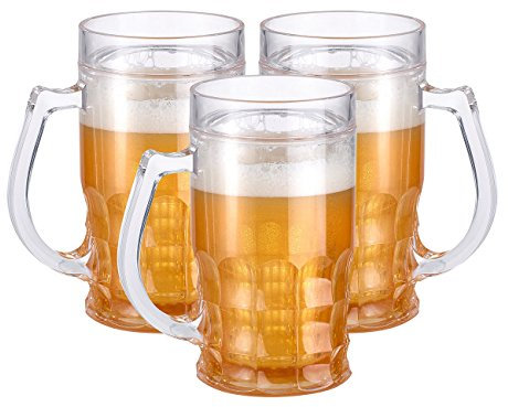 Rosenstein & Söhne Bierglas: Doppelwandiger Getränke-Kühler als Scherz-Bierkrug, 0,3 l, 3er-Set (Doppelwandiger Theater Maßkrug, Scherzartikel Maßkrug doppelwandig, Doppelwandiges)