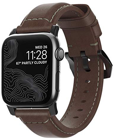 NOMAD Traditional Leather Strap | für Apple Watch 42/44/45/49mm | Braun mit schwarzem Metall