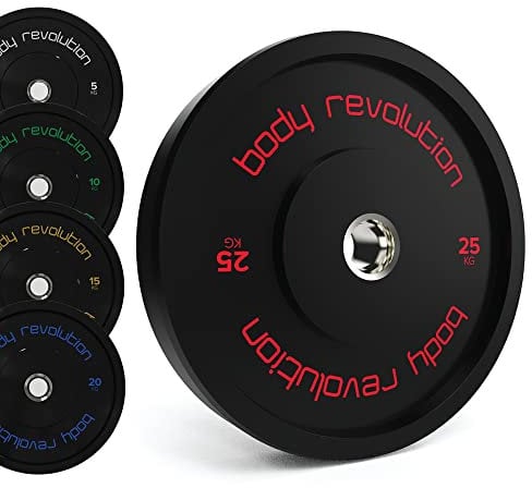 Body Revolution Olympic Bumper Plates - Rubber Coated Barbell Weight Plates - Strength Training Weight Lifting Equipment - Range from 5kg - 25kg