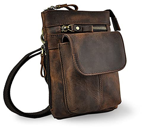 Leuchtbox Echtleder Outdoor Gürteltasche Hüfttasche Umhängetasche Handytasche Crossbody Bag für Damen und Herren Unisex - Echtes Rindsleder (Braun)