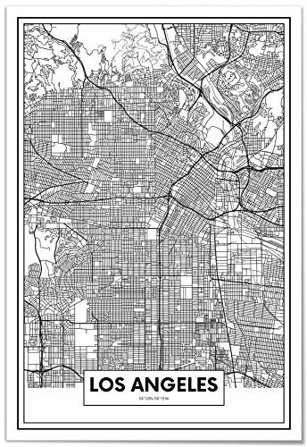Panorama Leinwand Karte von Los Angeles 35x50 cm - Gedruckt auf qualitativ hochwertigem Leinwand - Wandbild Wohnzimmer - Leinwand Bilder Schlafzimmer - Dekoration für das Zuhause - Vintage Stadt