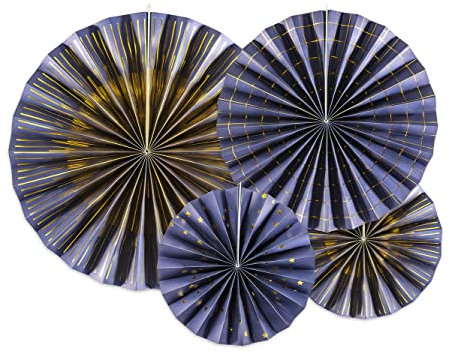 PartyDeco Satz von Papier Rosetten - Marineblau und Gold - Dekoration hängende Papier Rosetten Papier Stern Papier Pumpen Silvester Hochzeit Geburtstag Baby Shower hängende Dekoration