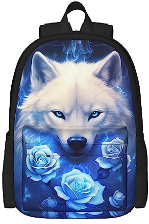 Galaxy Wolf Rose Girls Backpacks School kids Bookbag Children Travel Shoulder Bag Casual Daypack 17 Inch Plus Laptop Bag for Unisex Teens Women Boys