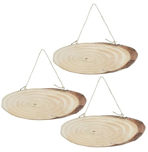 SUPVOX 3PCS Wooden Plaques Oval Blank Unfinished Wood Pieces DIY Craft Painting Decor for Pub Store Bar Home