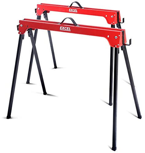 Excel SteelSaw Horse Heavy Duty Twin Pack - Portable and Durable Folding Sawhorses - Sawhorse - SawBench - Sawhorse Workbench Foldable & Portable Sawhorse