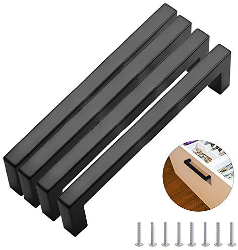 MEEQIAO Tiradores Armario Acero Inoxidable 4pcs Matt Negro, con 8Tornillos, Manijas de Morden Plaza de Muebles, para Cocinas, Oficina, Cajones, Gabinete, Armario Empotrado