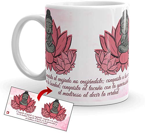 Kembilove Tazas de café Buda – Tazas Desayuno mandalas – Tazas con mensajes positivos – Buda de la abundancia – Tazas originales figura buda – Tazas de té mandalas Loto Rosa