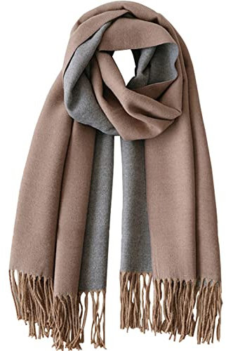 CLELLA Schal Damen Warm Herbst Doppelseite Baumwolle mit Quasten Weiche Großer Deckenschal Mehrweg (braun+grau)