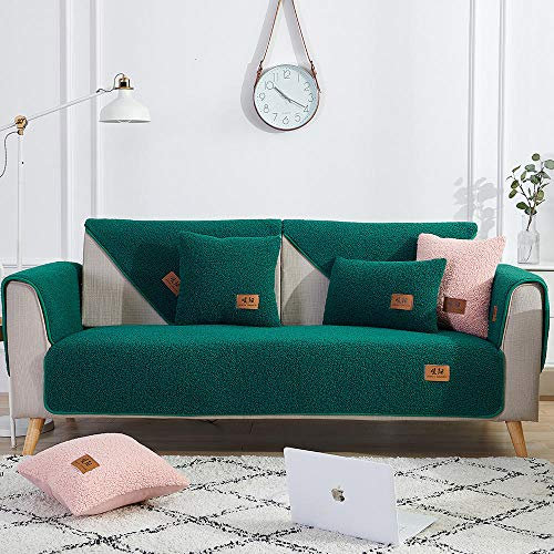 sofaläufer,schonbezug Couch,Winter 1/2/3/4 Sitzer Sofabezüge,Dicker Plüsch Sofa Protector,Rutschfester Sofabezug für Ledersofa,Wohnzimmer Teppich-Grün_90 * 90 cm