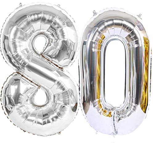 Helium Luftballon 80 Silber Geburtstagsdeko 40 Party Deko Supplies, Folienballon für Frau Mann, Ballon für Frauen (80)