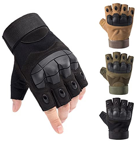 Swygoo Taktische Halbfinger Handschuhe, Paintball-Airsoft-Fingerlos, Airsoft Militär für Motorrad Jagd Radfahren Schießen Wandern Camping Armee Trainingshandschuhe MTB (XL, Schwarz)