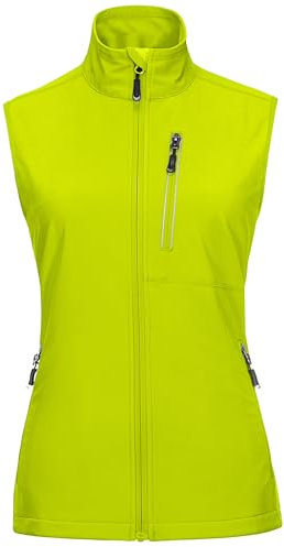 33,000ft Gilet d'extérieur pour Femme, Veste Softshell sans Manche, Gilet de Course Léger, Coupe-Vent, Imperméable et Respirant, Gilet de Sport Décontracté, Vert Citron S
