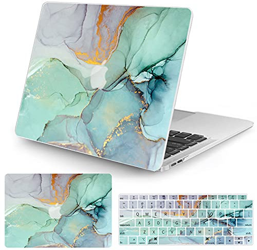 Vozehui Hülle Kompatibel mit MacBook Air 13 Zoll Hülle 2020 2019 2018 Release A1932 A2179 M1 A2337 Touch ID, mit Marmormuster Kunststoff Hartschalenhülle mit Tastaturabdeckung, Marmor Grün