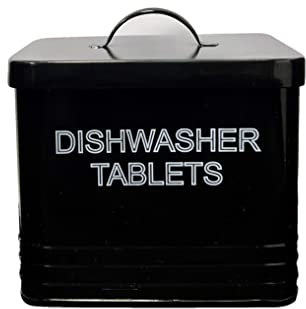 NOBEL Dishwasher Tablets Storage Vintage Heavy Duty Steel Powder coated Tins With Lid (Black)