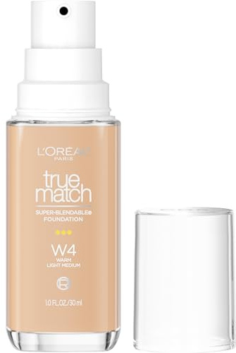 L'Oreal Paris True Match Super-Blendable Foundation, Medium Coverage Liquid Foundation Makeup, W4, Light Medium, 1 Fl Oz
