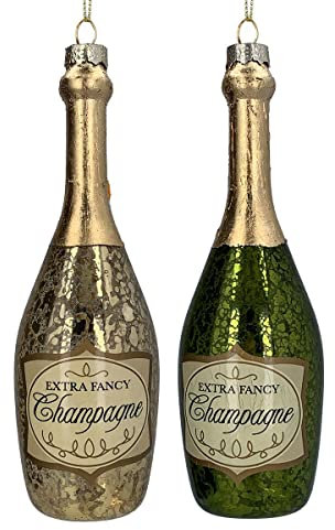 Gisela Graham Champagne Bottle Glass Tree Decoration x2