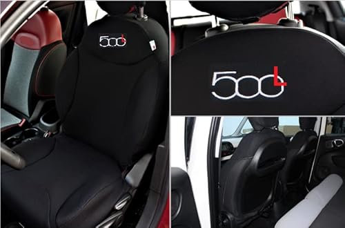 Italfodere - Coppia Coprisedili Anteriori Compatibili con Fiat 500L - Cotone Accoppiato - Fatti a Mano - Eleganti e Resistenti - Accessori Auto Interno - Nero - Made in Italy