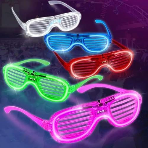 Mossoko Neon Party Glasses - 5 Pcs LED Light Up Glasses Glow for Birthday Festival Wedding Club 80s Dance Rave Disco Flashing Party Supplies Favors Novelty Props