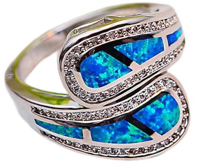 BIOLIVING Weiblicher Weißer Blauer Feueropal-Ring-einzigartiger Silberner Ehering-Ring-versprechungs-verlobungs-Ring Für Frauen