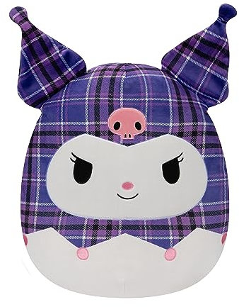 Squishmallows Sanrio - Peluche originale Kuromi a quadri viola da 35,5 cm, grande peluche ufficiale Jazwares