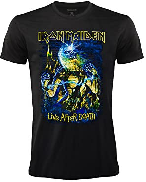 T-Shirt Iron Maiden Live After Death Official Rock T-Shirt Black Band Heavy Metal Cotton Unisex Adult Boys, black, XXL