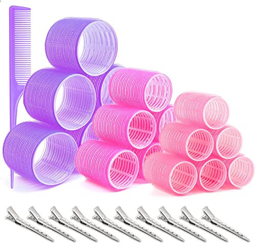 VEVOQIM Lockenwickler Große locken Set, 29 Stücke Jumbo Groß Lockenwickler Set Selbsthaftend Hair Rollers 64mm 44mm 36mm mit Lockenwickler Klammern und Kämme,Haarwickler für Stylische Locken Salon