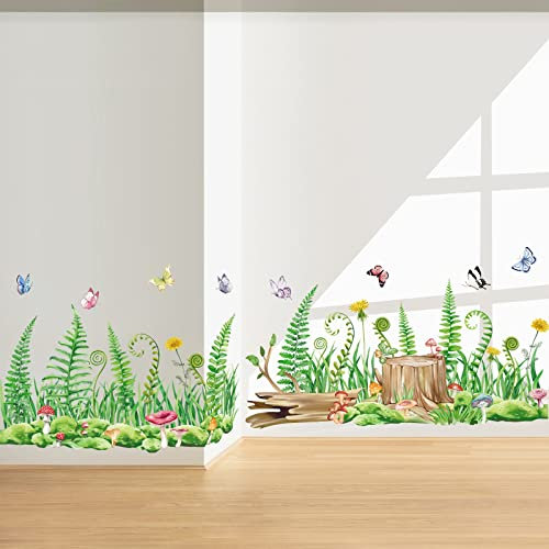 wondever Wandtattoo Blumenwiese Farn Wandaufkleber Grüne Wiese Gras Bordüre Wandsticker Wanddeko für Wohnzimmer Schlafzimmer