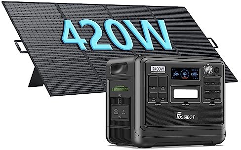 FOSSiBOT F2400 Generateur Electrique Portable avec Panneau Solaire 420W, 2048Wh LiFePO4 Générateur Solaire UPS, 3 Sortie CA 2400W (4800W Max) 1100W Charge Rapide Power Station pour Camping, Voyage