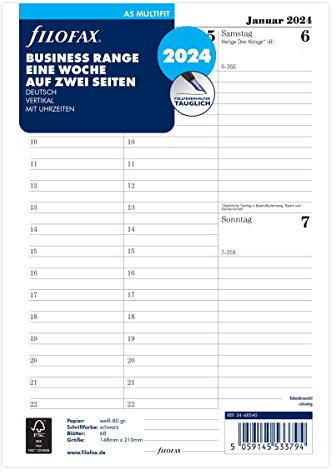 FILOFAX Kalendereinlage A5 Multi 1 Woche auf 2 Seiten (Deutsch)2024