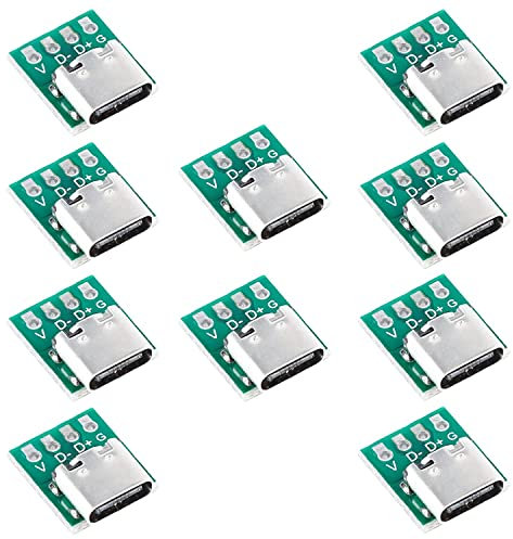 PENGLIN 10PCS USB 3.1 Typ C Reparatur Buchse Lötbar Breakout Board,USB C Kabel Adapter zum Löten Platine mit PCB für Datenleitung Draht Kabel Transfer