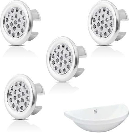 Anillo de Desbordamiento de Fregadero, 4 Pcs Tapa Rebosadero Lavabo, Redonda de Drenaje Insertar en Agujero, Embellecedor Rebosadero Lavabo, para Baño Cocina Repuesto de Lavabo