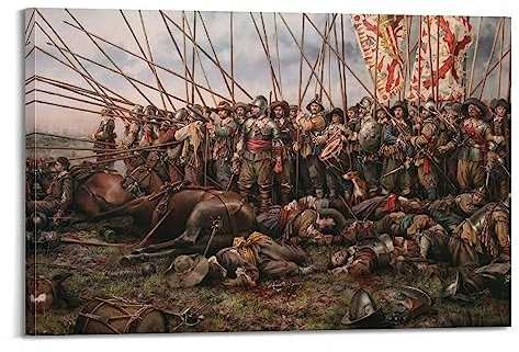 Vintage War Art Poster Die Schlacht von Rocroi Dekoratives Gemälde Leinwand Wand und Kunst Bild Familie Schlafzimmer Dekor 60 x 90 cm