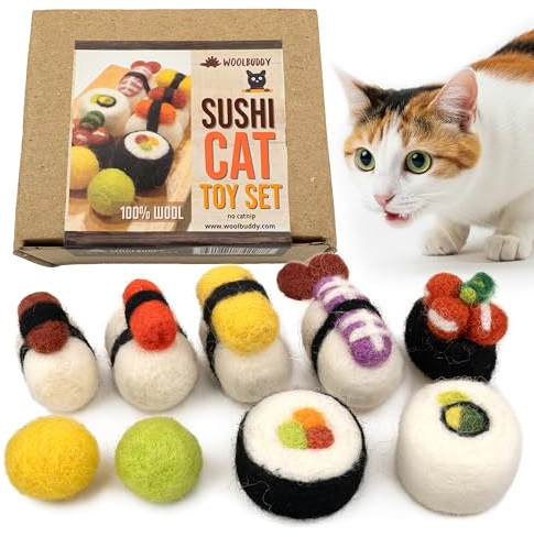 Woolbuddy Katzen-Sushi-Spielzeug, 8 Stück, Woll-Katzenspielzeug für Langeweile & Stimulierend, niedliches interaktives Spielzeug für Indoor-Katzenfreunde, selbstspielendes Kätzchenspielzeug