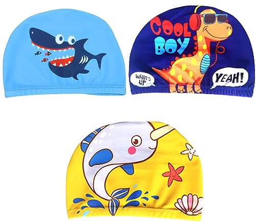 SJBAUTYO Cuffie da Nuoto per Bambini in Poliestere Elastico a Fumetti,Set di 3 per Ragazzi e Ragazze da 1 a 8 Anni