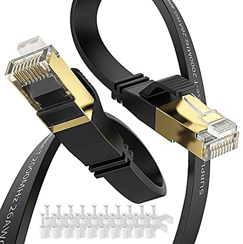 Cat8 Ethernet Cable 100FT-Black-40Gbps High Speed Outdoor&Indoor Double Shielded with Ground Wire & Gold-Plated RJ45 Flat Cord for Long Distance IP-Camera,TV,Router,NAS(50 Clips)