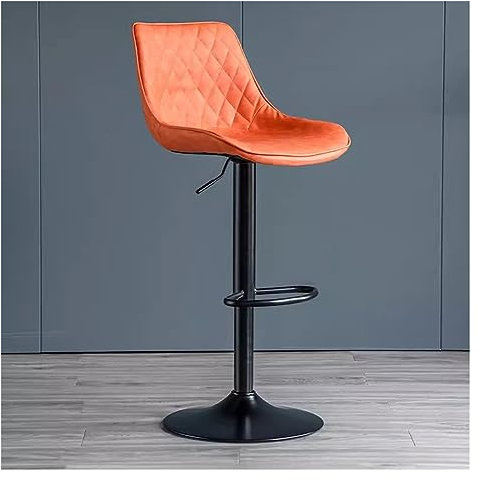 WIGSELBL Drehbarer Barhocker mit Stoffpolsterung, Barstühle mit Gasdruckfeder und Fußstütze, Vintage-Inselhocker, höhenverstellbare Barstühle mit Rückenlehne für Inseltheke (Farbe: Orange)
