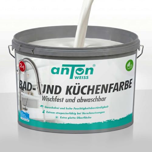 Anton Bad- und Küchenfarbe | Ökologische Wandfarbe | Spezialfarbe | Direkt auf Schimmel mit Sofortwirkung & Vorbeugung | deckt beim ersten Anstrich (10 Liter 70-80m2)